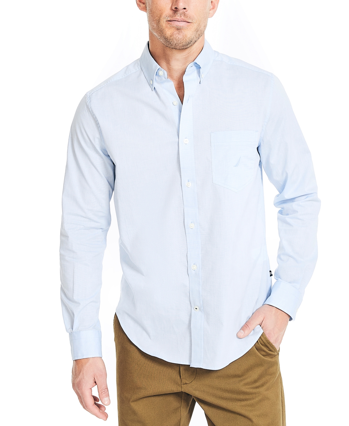 Nautica Men's Long Sleeve Button Down Shirt In Light French Blue