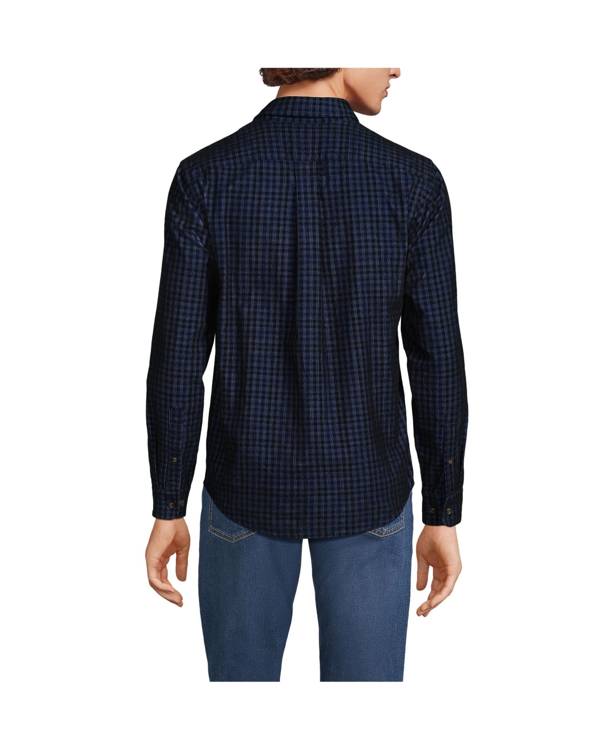 Lands' End Men's Pinwale Corduroy Shirt -black check