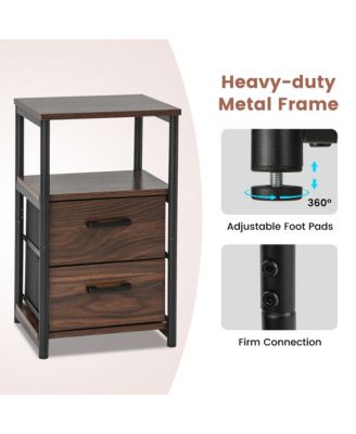 2PCS Nightstand Bedside End Table with 2 Fabric Drawers & Storage Shelf