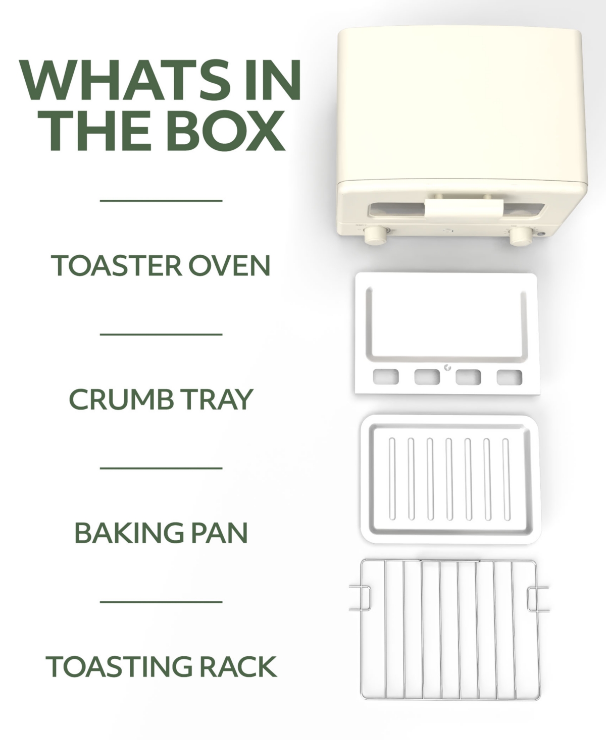 Willow Kitchen Compact Toaster Oven - Toasts and Bakes with 4 Slice or Pizza Capacity, Crumb Tray, Baking Rack