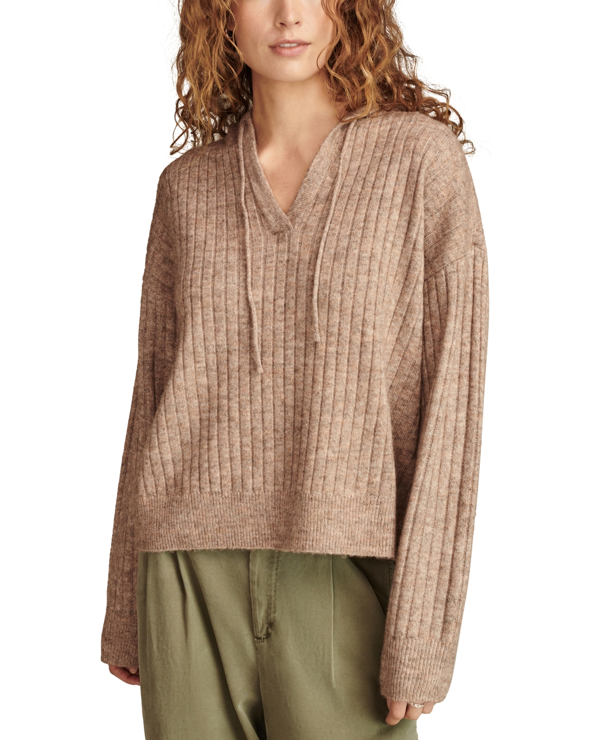 LUCKY BRAND WOMEN'S RIBBED KNIT HOODED SWEATER 