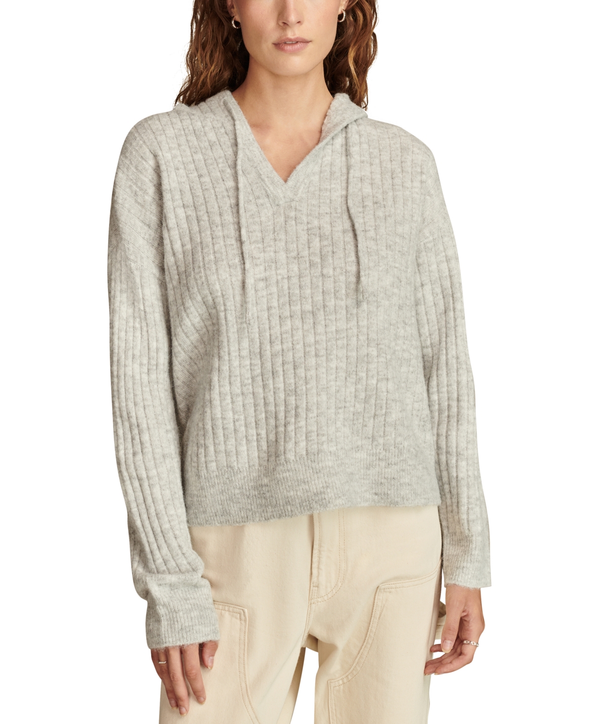 LUCKY BRAND WOMEN'S RIBBED KNIT HOODED SWEATER 