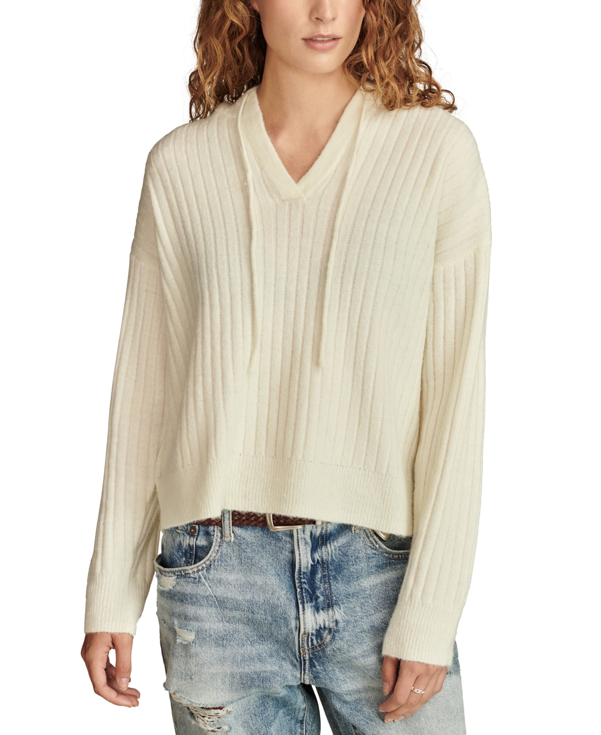 LUCKY BRAND WOMEN'S RIBBED KNIT HOODED SWEATER 