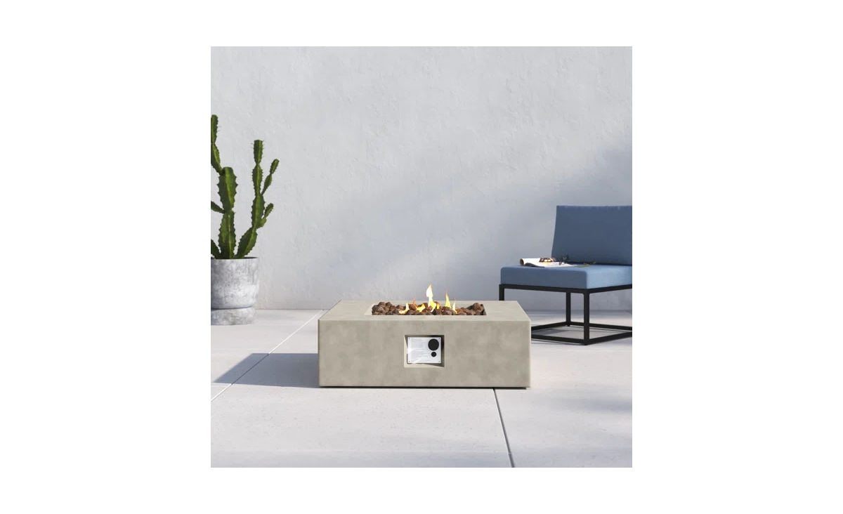 Mondawe H Concrete Outdoor Fire Pit Table -pastel grey