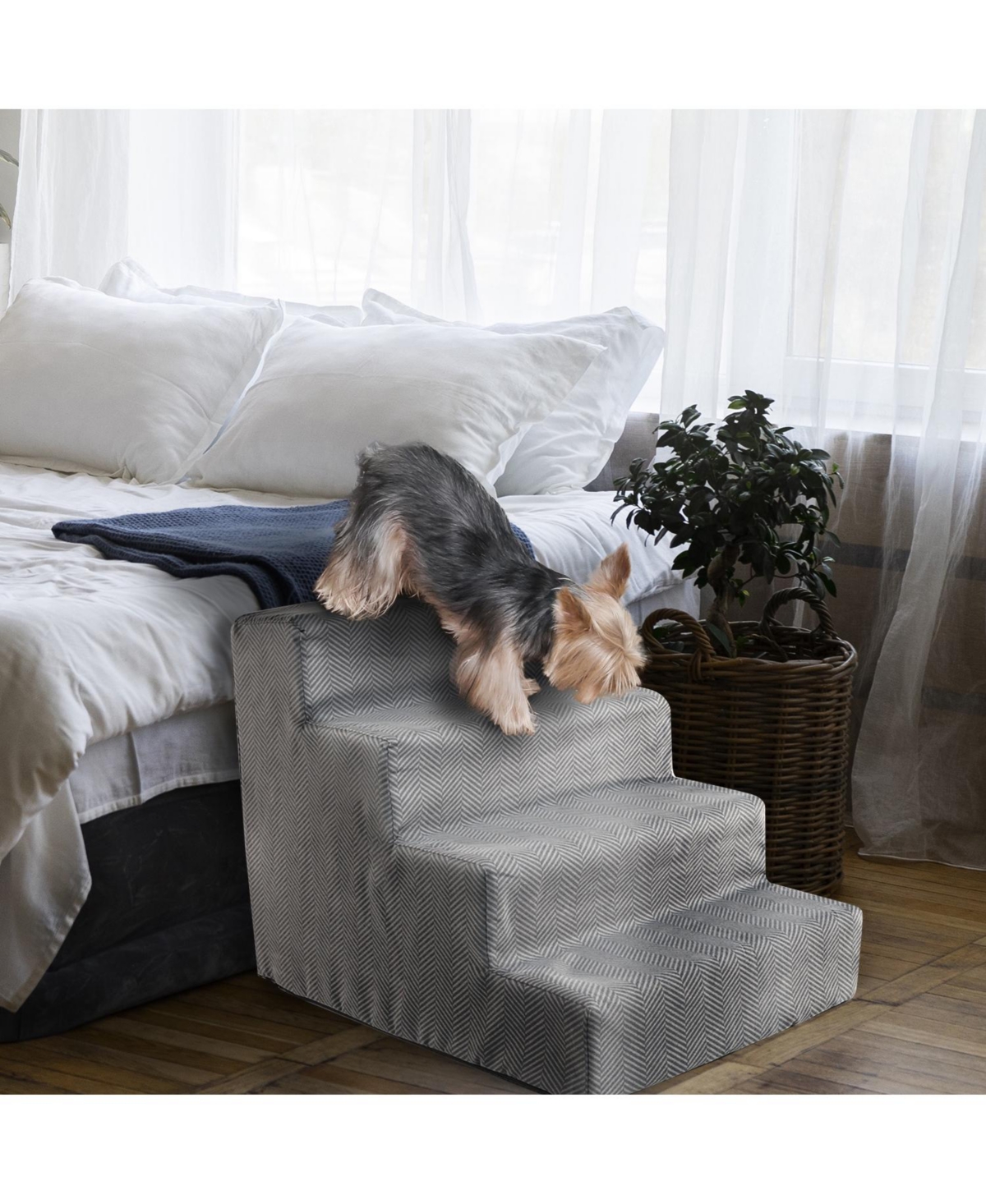 Home Base 4-Step Dog Steps for Bed, Dog Stairs for Couch, Pet Stair for Cats and Dogs, High Density Foam Herringbone Design,