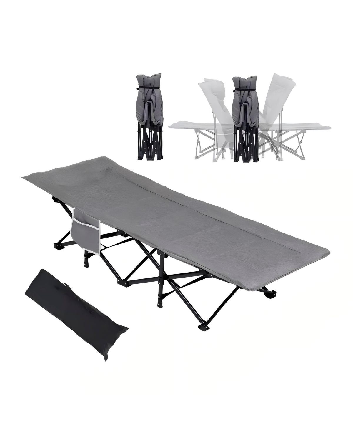 Heavy Duty Folding Camping Cot with Mattress and Carry Bag, Durable 1200D Oxford Outdoor Bed - Dark grey