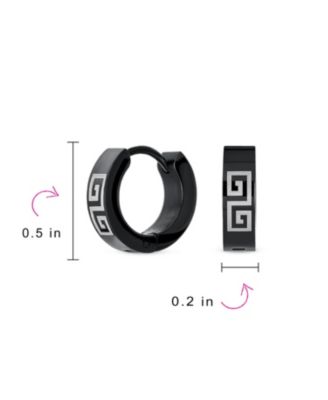 Greek Key Hoop Earrings Laser Etched Black IP Plated Stainless Steel