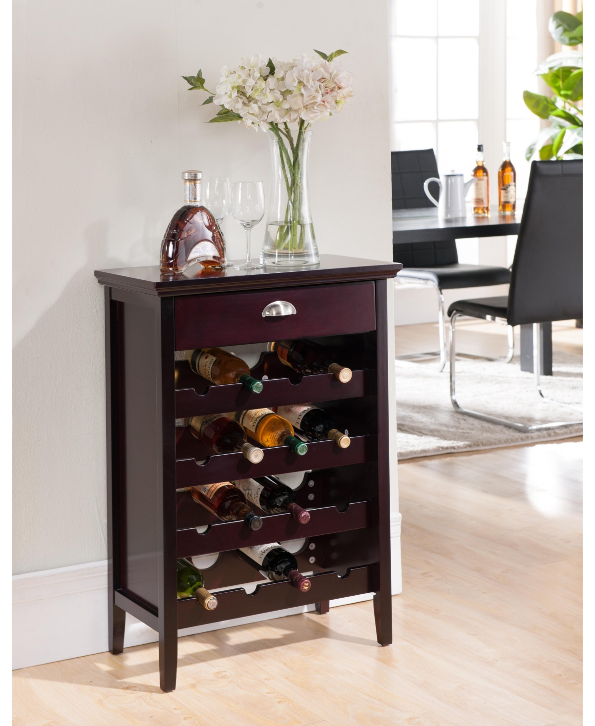 Kings Brand Furniture Wood Buffet Wine Rack Cabinet with Drawer, Dark Cherry - Dark cherry