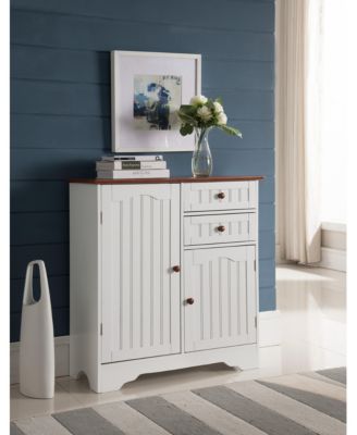 White / Walnut Finish Wood Kitchen Storage Buffet Cabinet