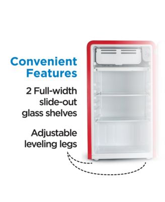 3.2 Cu. Ft. Refrigerator With Freezer, Vintage Style Refrigerator, With Slide-Out Glass Shelves & Tall Bottle Storage, Retro Fridge