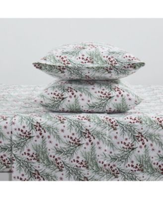 Holiday Essentials Cozy Bed Collection Deep Pocket 100% Cotton Flannel Christmas Red Pines 4 Piece Sheet Set - Full
