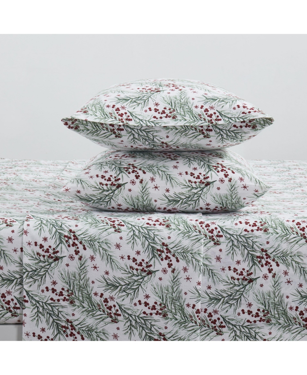 Kate Aurora Holiday Essentials Cozy Bed Collection Deep Pocket 100% Cotton Flannel Christmas Red Pines 4 Piece Sheet Set - Full