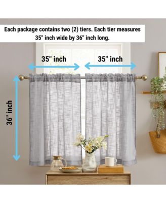 Linda Faux Linen Textured Semi Sheer Privacy Light Filtering Transparent Rod Pocket Short Thick Cafe Curtain Tiers for Small Windows, Kitchen & Bathroom, Set of 2