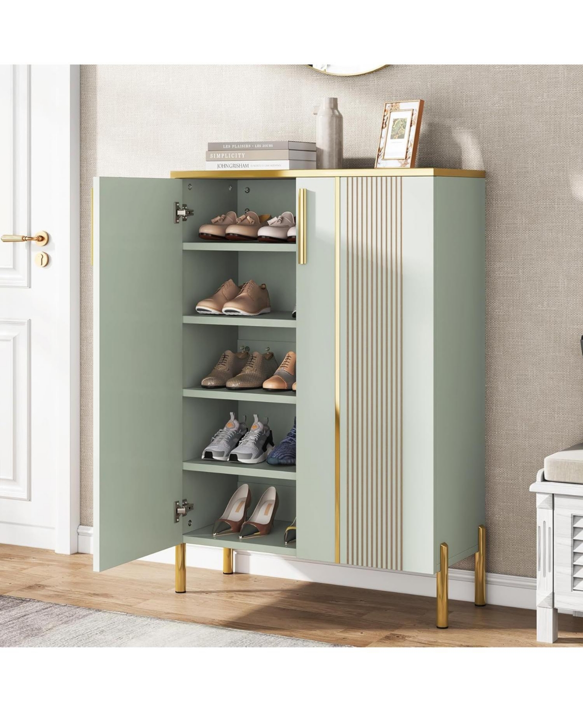 Tribesigns Shoe Cabinet with Doors, 6-Tier Shoe Storage Cabinet with Adjustable Shelves, Wooden Shoes Rack Shoe Storage Organizer for Entryway, Hallwa