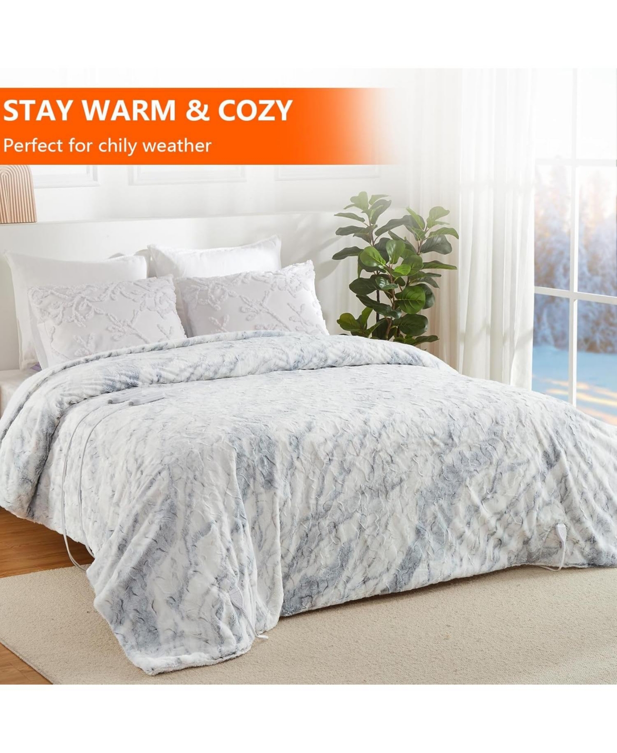 Caromio Size Tie-Dye Pv Plush Sherpa Electric Heated Blanket with Dual Control, 84