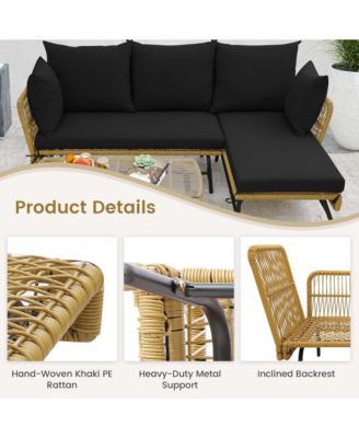 3 PCS L-Shaped Patio Sofa Set Conversation Furniture with Cushions Deck Garden