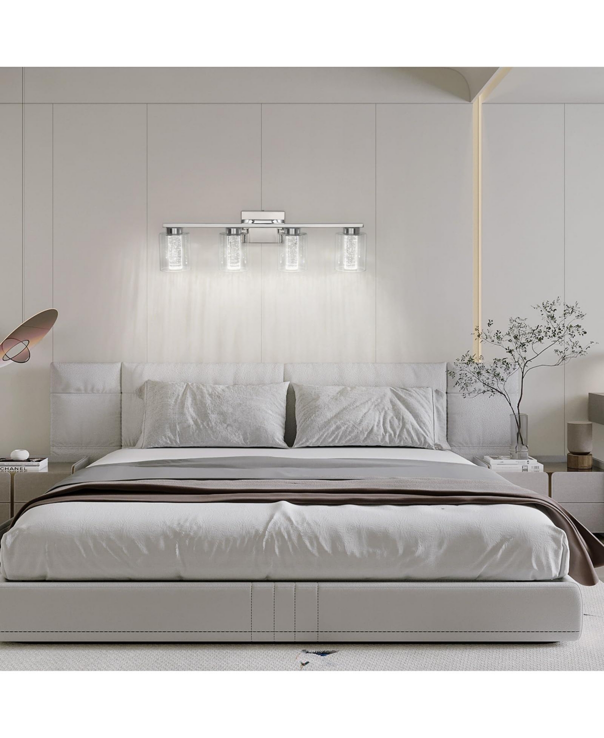 gaomon 4-Light Bathroom Light Fixtures, Chrome Bathroom Vanity Light - 3 Color Dimmable Vanity Lights with Crystal Bubble, Bathroom Lighting Fixtures