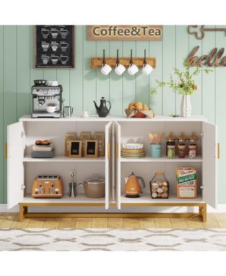 59" White Gold Buffet Cabinet with Storage Kitchen Sideboard Storage Cabinet