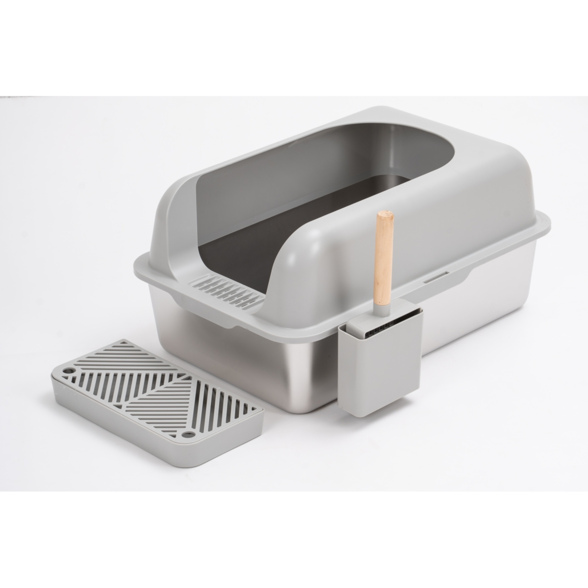 Enclosed Stainless Steel Cat Litter Box with Lid Extra Large, Litter Box for Big Cats Xl Metal Litter Pan Tray with High Wall Sides Enclosure, Non-Sti