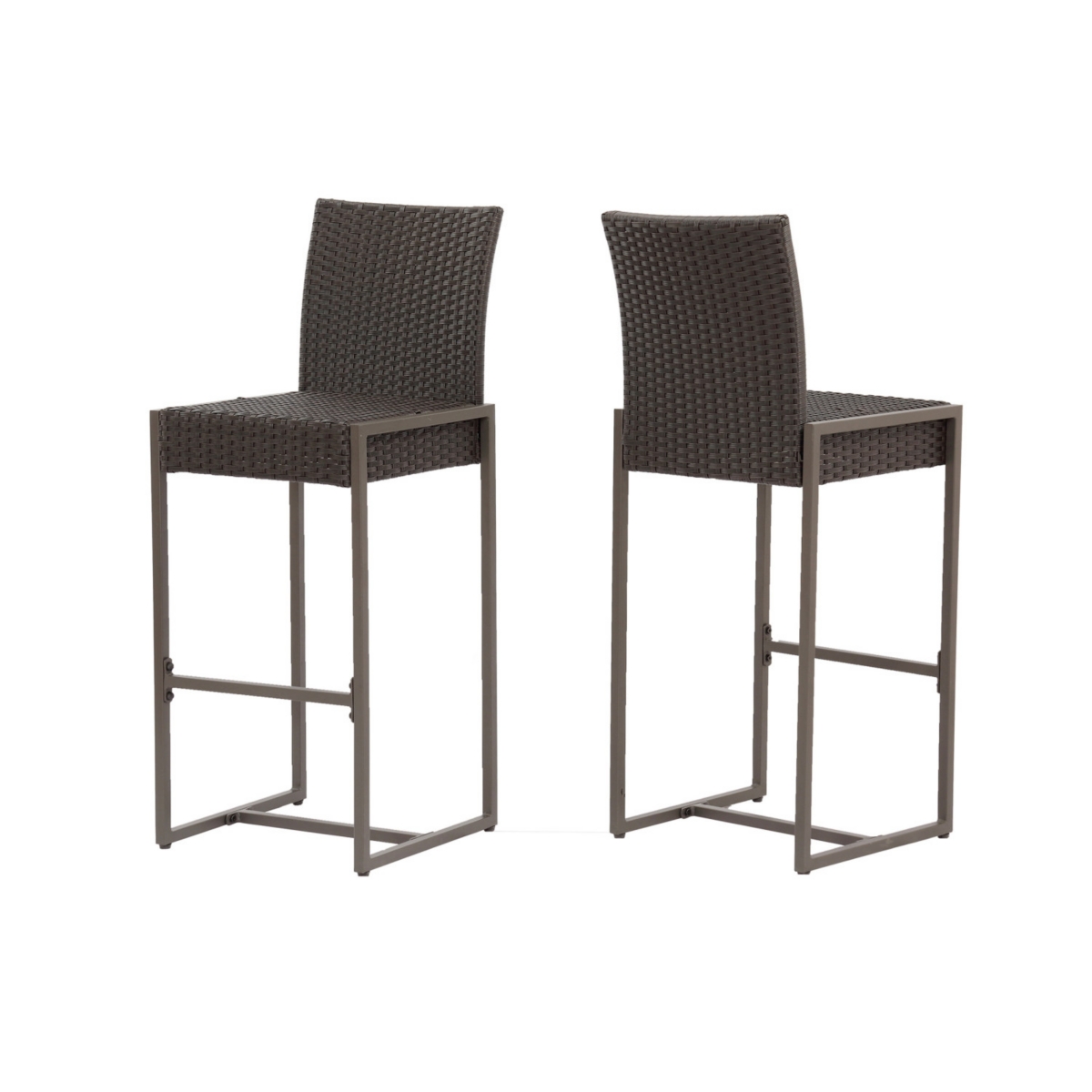 Transitional Outdoor Wicker Barstools With Powder-Coated Iron Frame (Set Of 2)