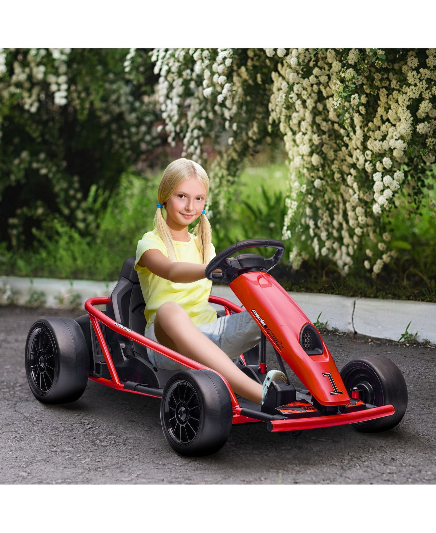 Детские игрушки Streamdale Furniture 24V 8.1 MPH Electric Go Kart, Drifting Car Battery Powered Ride on Toy Outdoor with Slow Start, Music, Horn Honking and Safety Belt, for 8-12 Years Old, Red — фото 9