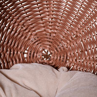 Elevated Cat Bed with Rotatable Egg Chair Pod, Cat Basket Bed with Thick Cushion, Natural Mat Grass Woven Kitty House, Brown