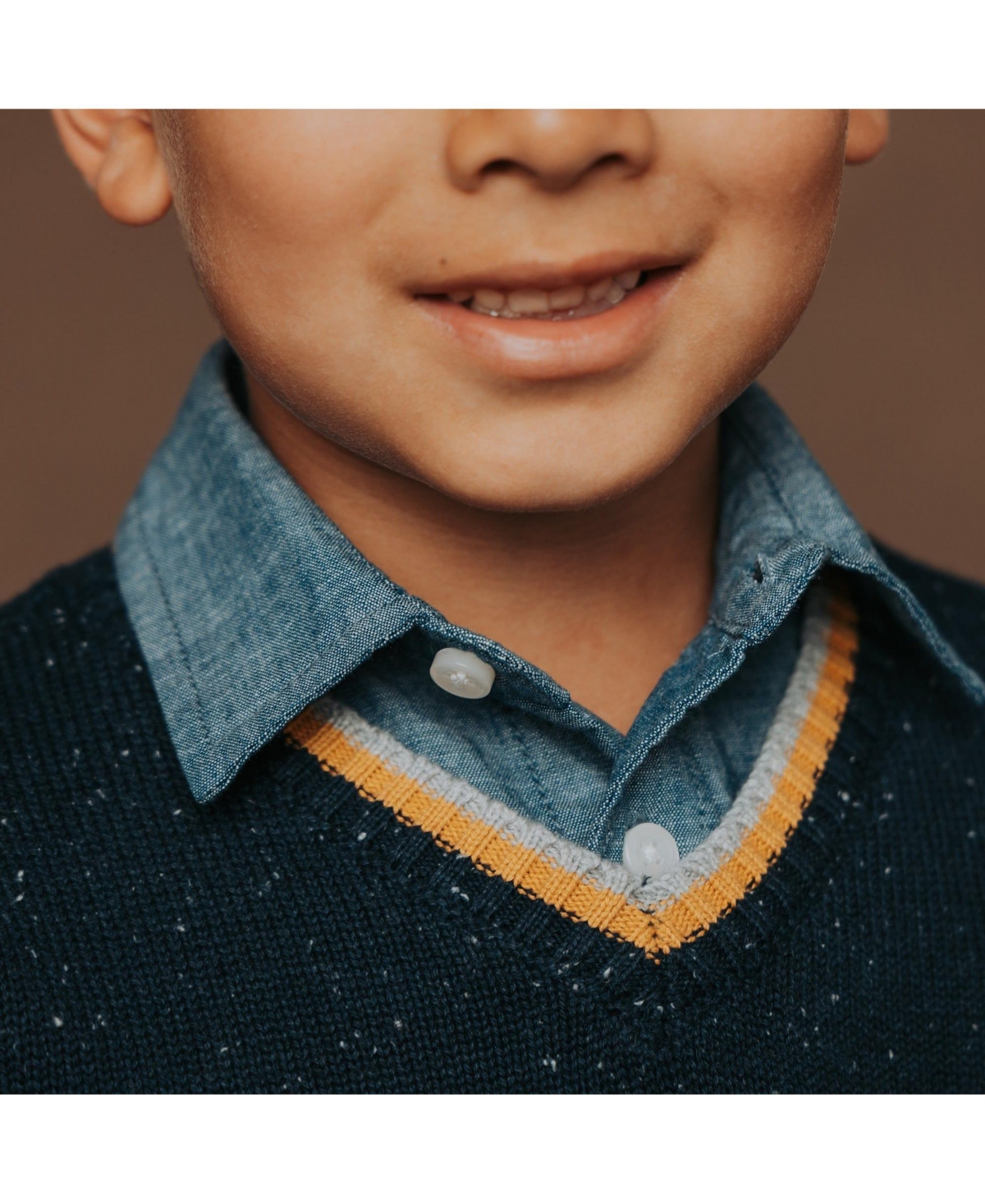 Hope & Henry Boys Organic Long Sleeve V-Neck Sweater - Navy fleck with tipping