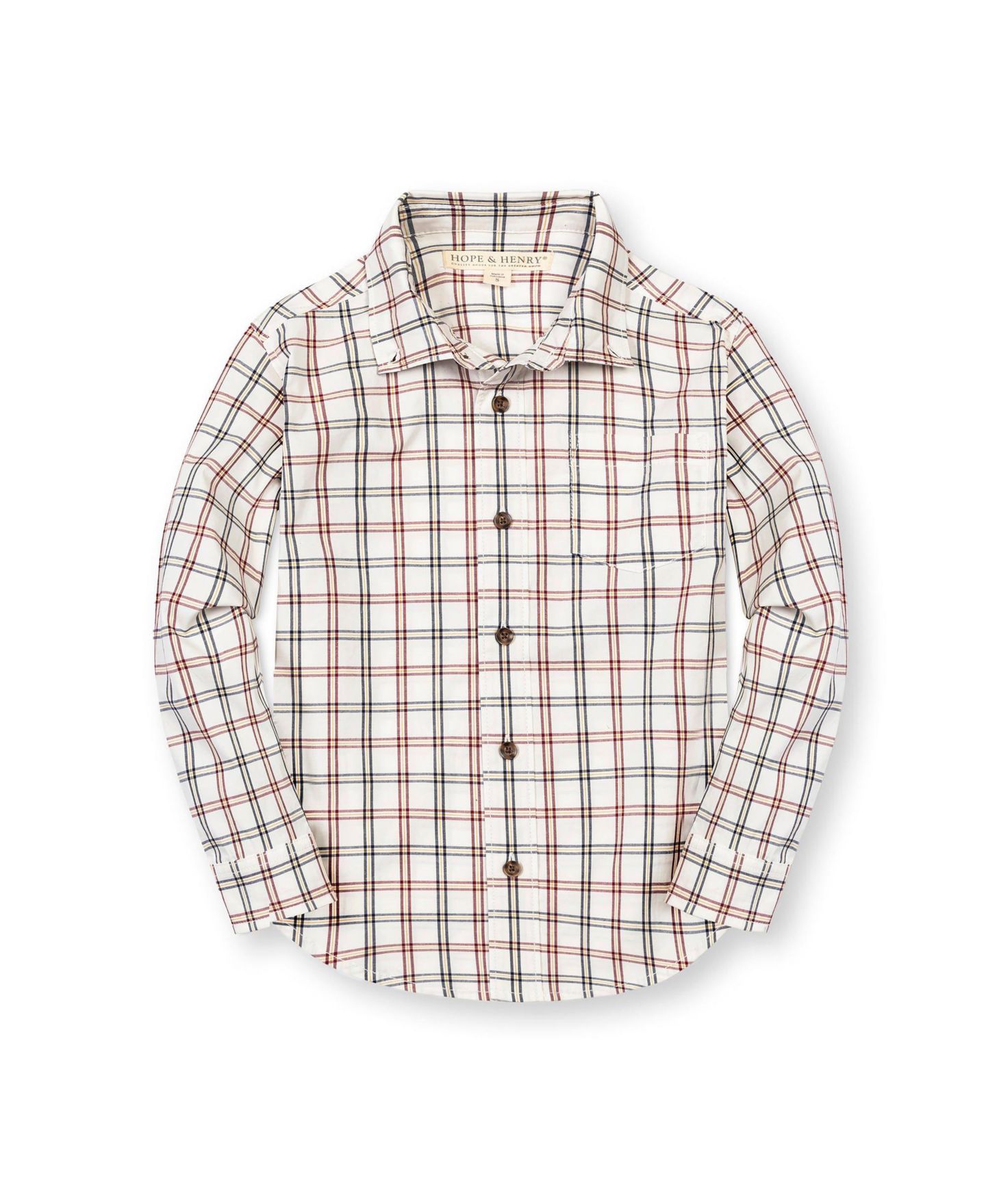 Рубашка Hope & Henry Stretch Poplin Long Sleeve Button Down Shirt для мальчиков, цвет: Клетчатый — фото 1