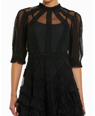 Women's High Neck Puff Sleeve Ruffle Tiered Dress