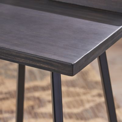 Streamdale Bidwell Acacia Wood And Iron Bar Stools With Footrests