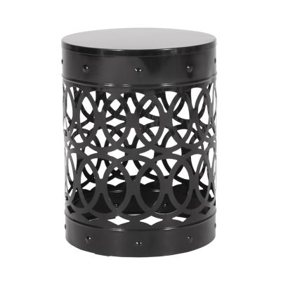 Modern Cylindrical Metal End Table With Iron-Cut Design