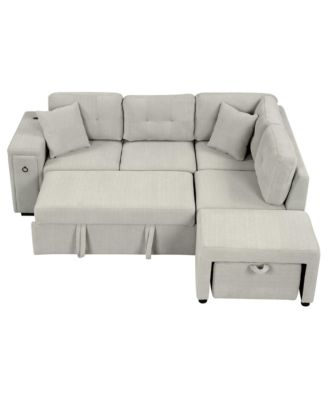 87" L-Shape Sectional Sofa with Pull-out Bed and Ottoman