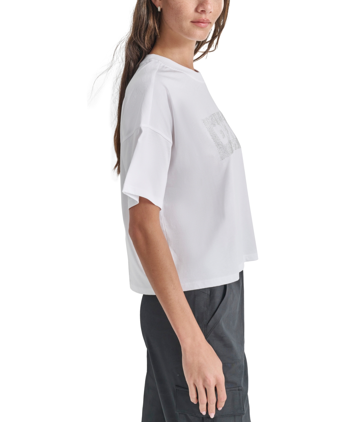 Dkny Women's Cotton Rhinestone-Graphic Cropped T-Shirt