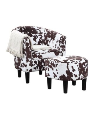 26.25" Faux Cowhide Churchill Accent Chair with Ottoman