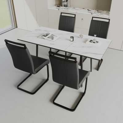 5-Pc. MDF & Metal Black Expandable C-Shape Upholstered Dining Room Set