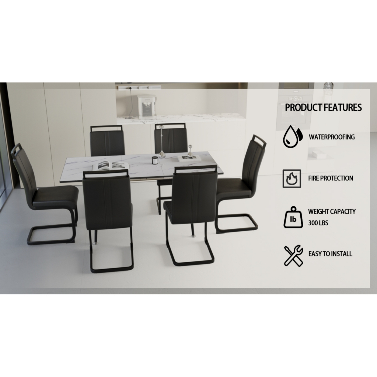 Streamdale Furniture An expandable dining table set for 2-6 people, equipped with a C-shaped tubular cushioned armless dining chair and an elegant and
