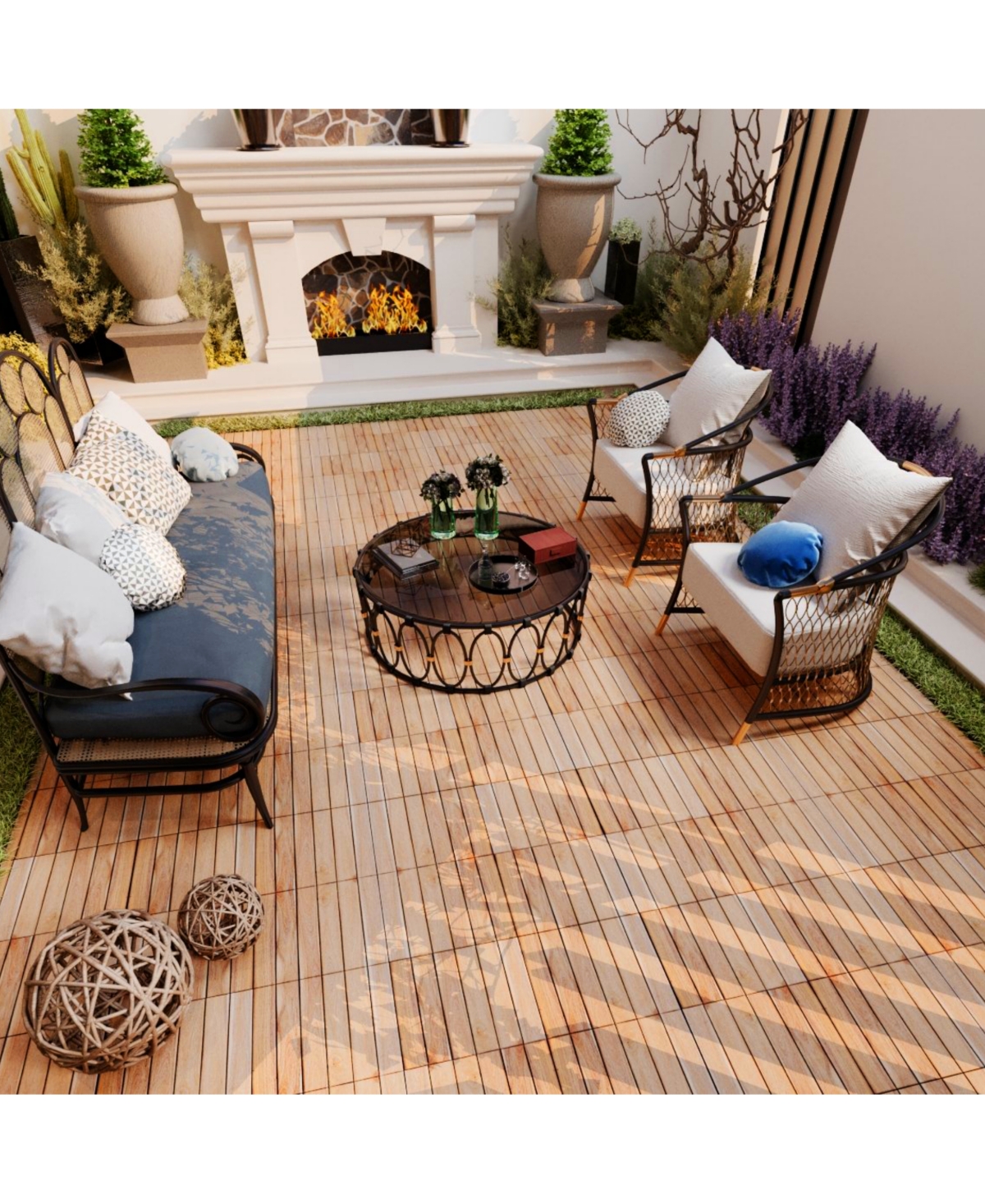 Streamdale Furniture 30 Pcs Interlocking Deck Tiles Striped Pattern, 12