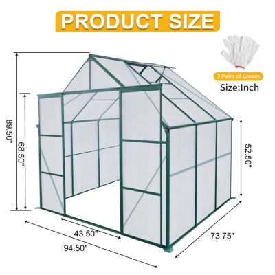 Streamdale 8x6ft Green Polycarbonate Greenhouse with Raised Base