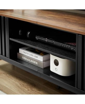 Modern TV Stand with Slatted Doors and Storage