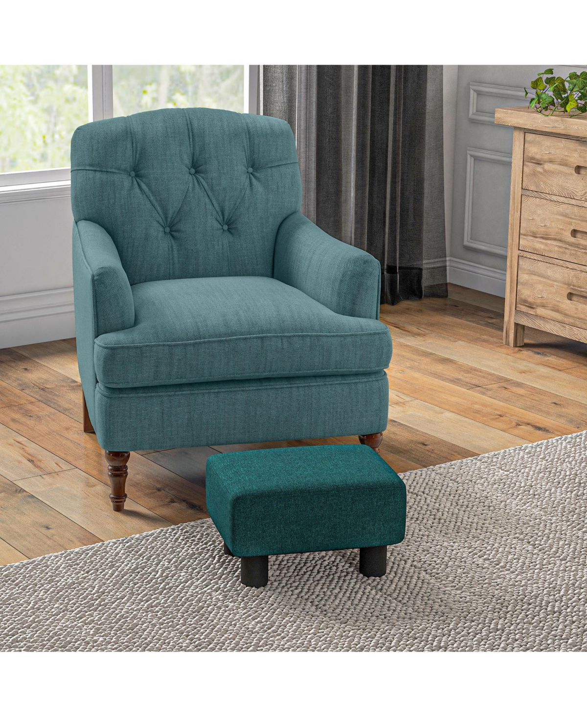 Streamdale Furniture Ottoman Foot Rest, Small Foot Stool with Linen Fabric Upholstery and Plastic Legs, Cube Ottoman for Living Room,- Green