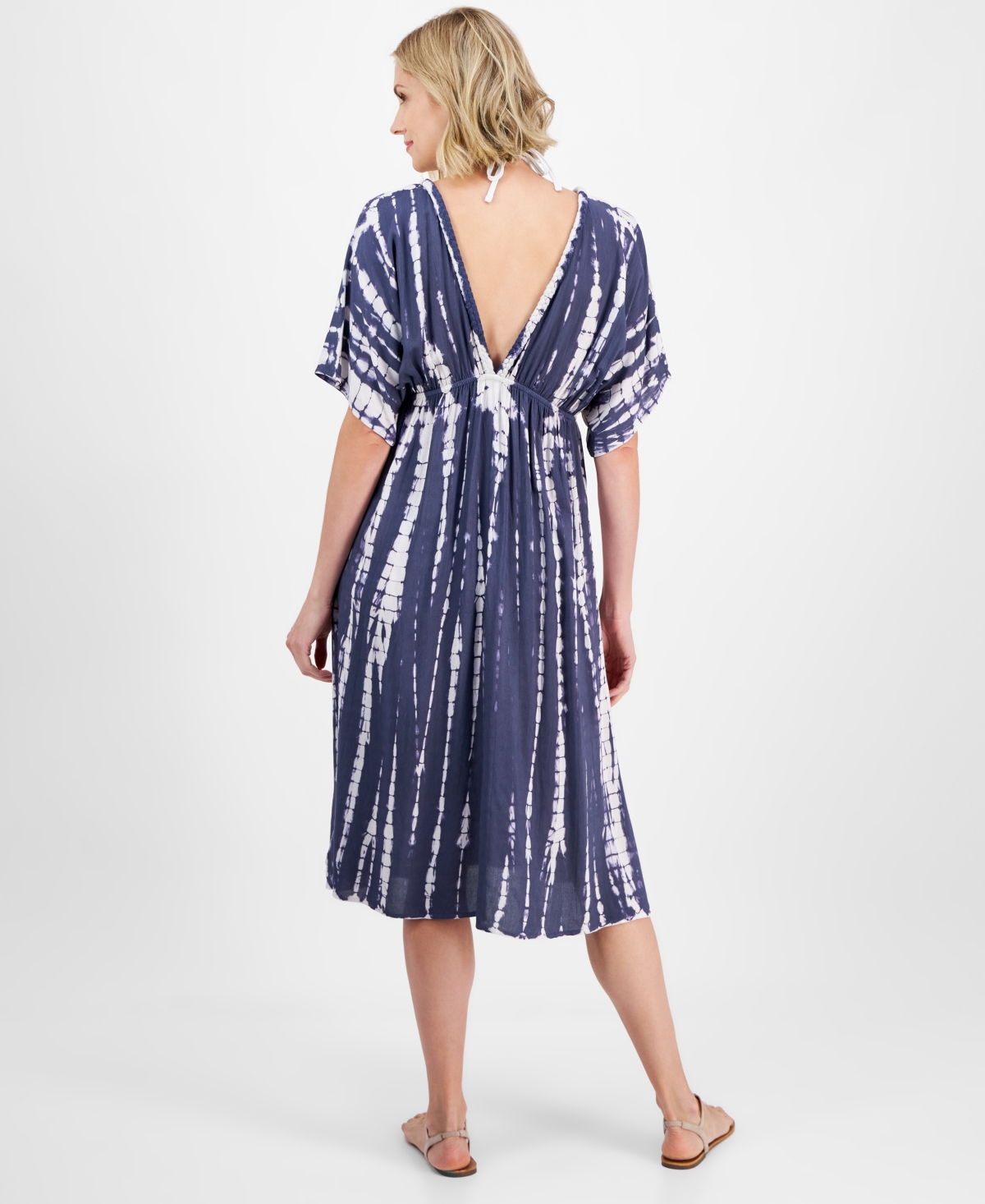 RAVIYA WOMEN'S TIE-DYED BRAID-TRIM V-NECK COVER-UP DRESS 