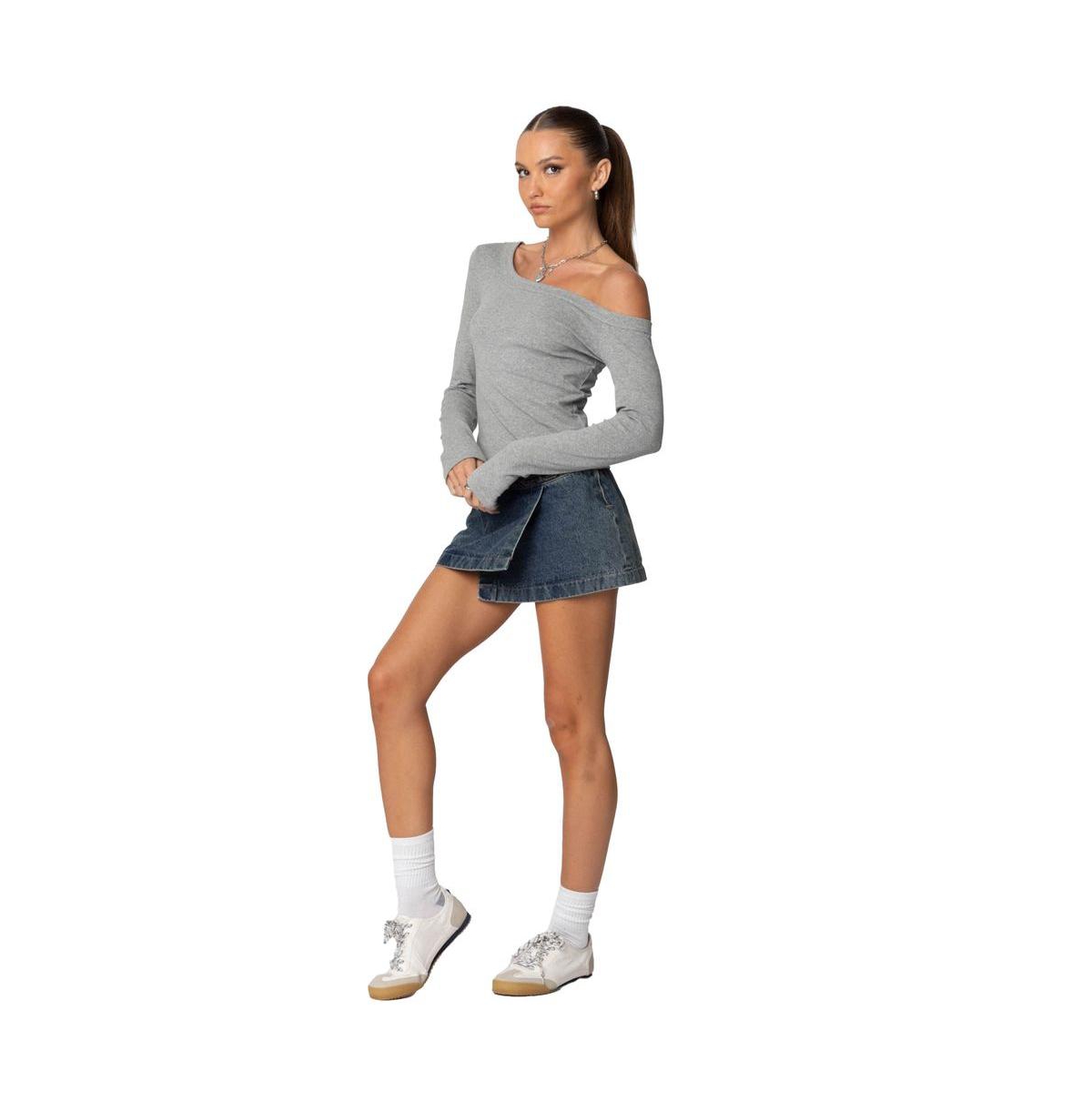 Edikted Women's Adelaine Asymmetric Top - Gray-melange