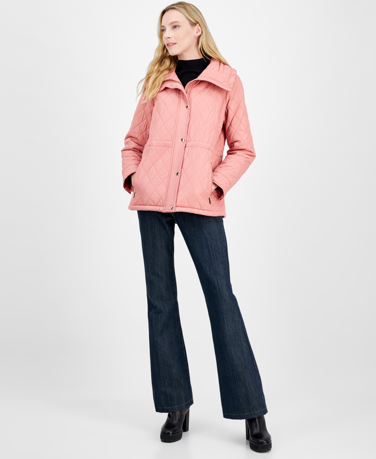 Michael Kors Michael  Petite Long-sleeve Anorak Quilted Coat In Pink