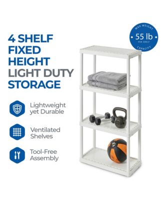 4 Shelf Fixed Height Solid Light Duty Home Storage Unit, White