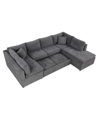 117" Oversized U-Sofa Couch Bed with Pillows