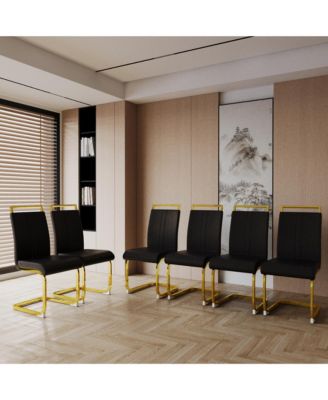 Modern Faux Leather Dining Chairs with Golden Metal Legs (Set of 4)