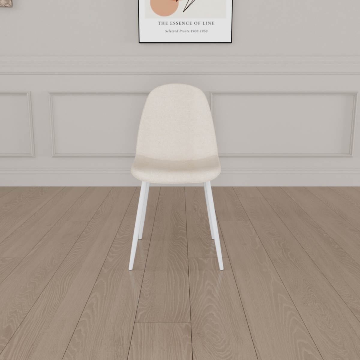 Simplie Fun Dining Chairs Set of 4, Modern Accent Chairs with Linen Fabric Upholstered Seat, Spoon Shape Kitchen Chair with White Metal Legs Dining Si