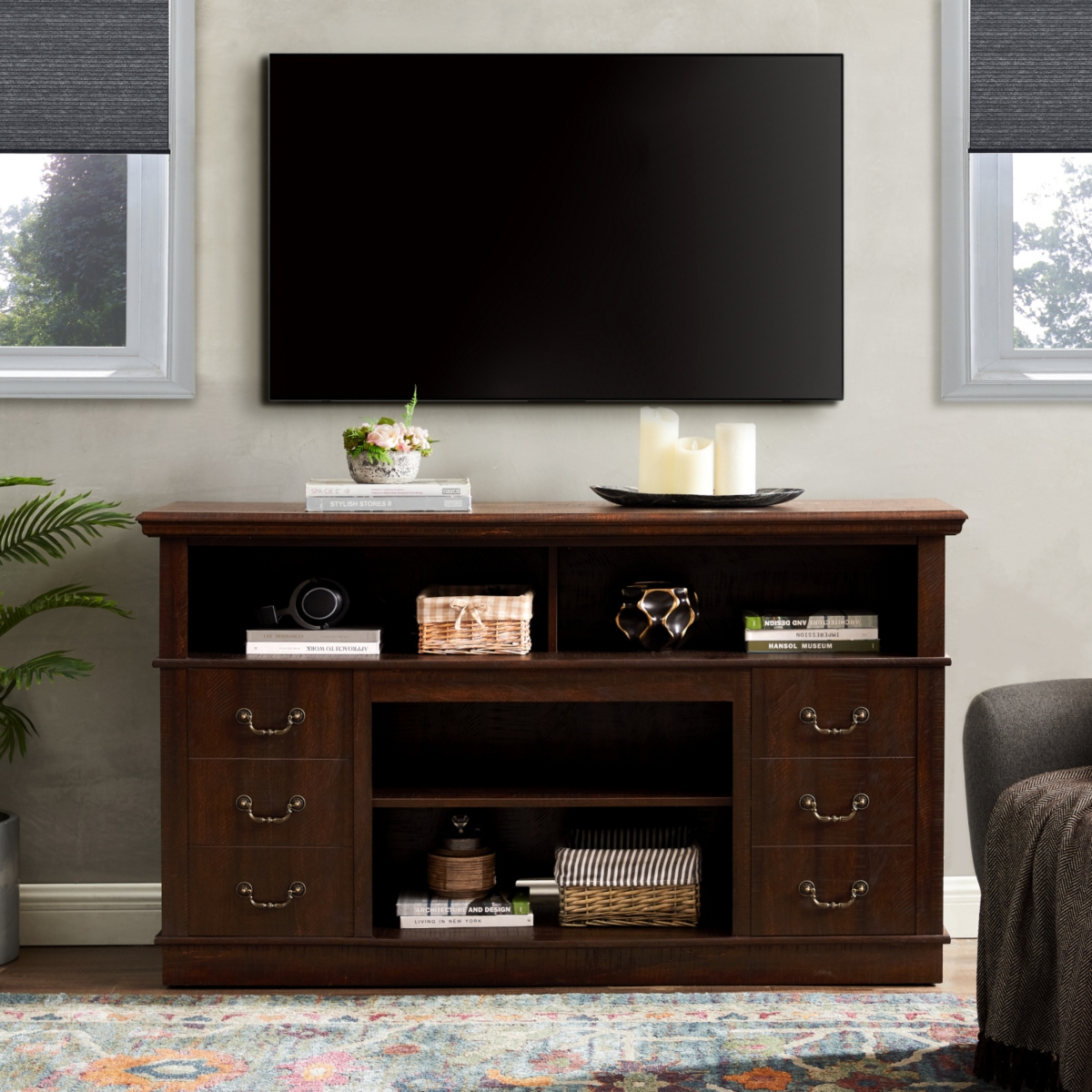 Streamdale Furniture Vintage drawer Traditional Tv Media Stand Farmhouse Rustic Entertainment Console for Tv Up to 65" with Open and Closed Storage Sp
