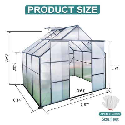 Streamdale Black Polycarbonate Greenhouse (8x6ft) with Raised Base and Aluminum Walk-In Design