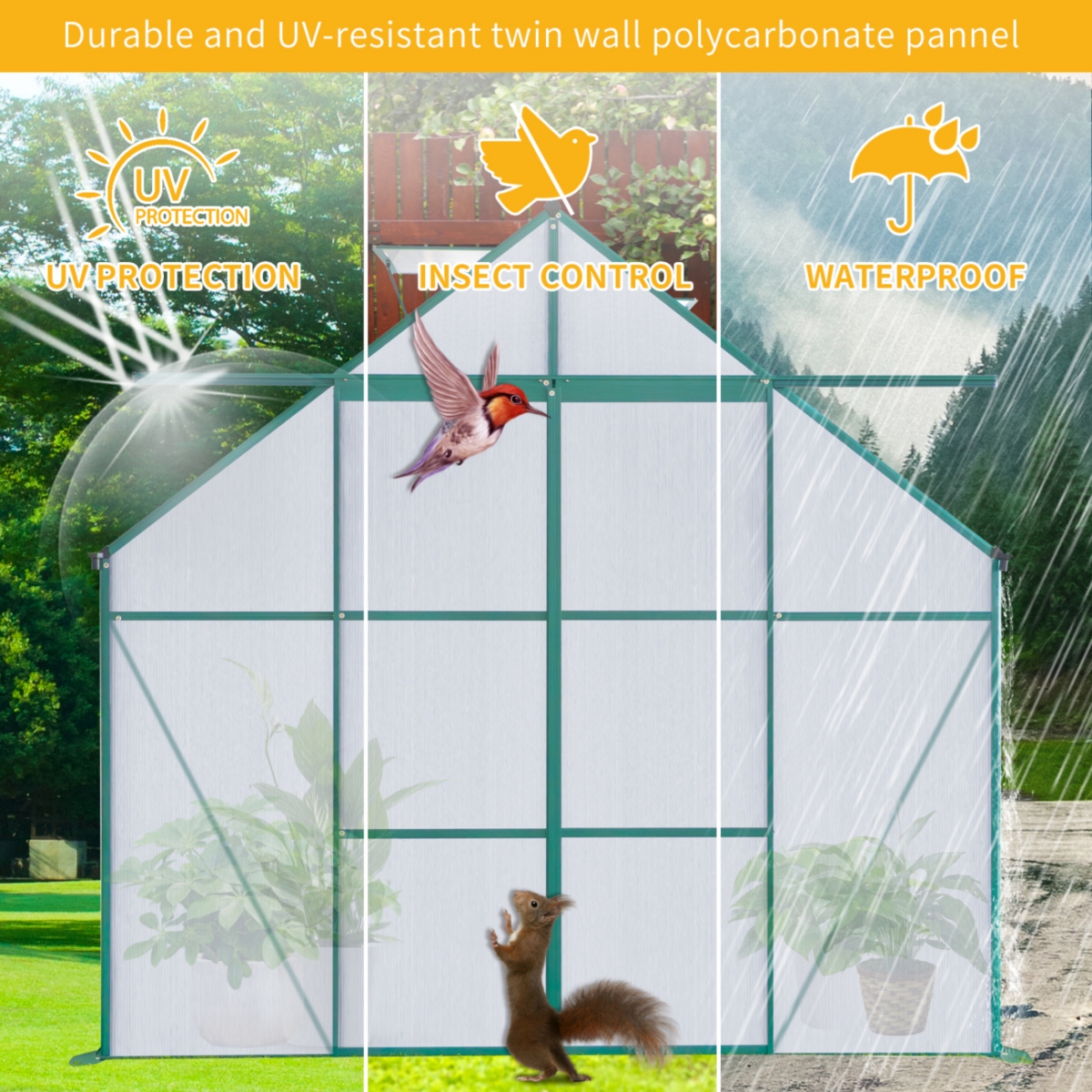 Streamdale Furniture 8x10FT Double Door Polycarbonate Greenhouse Raised Base and Anchor Aluminum Heavy Duty Walk-in Greenhouses for Outdoor Backyard i